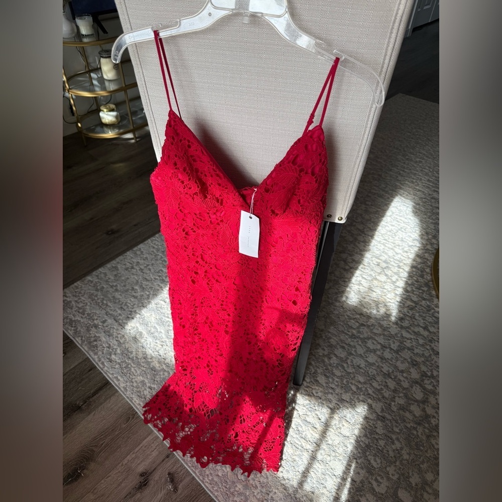 Lush Red Lace Slip Dress | V-Neck Spaghetti Strap | Size L | NWT - Picture 2 of 7
